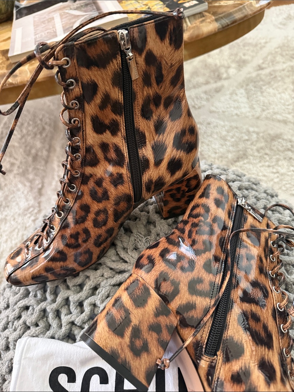 SCHUTZ Leopard-Print Lace-Up Ankle Boots in Brown. Sz 9B - Picture 9 of 9